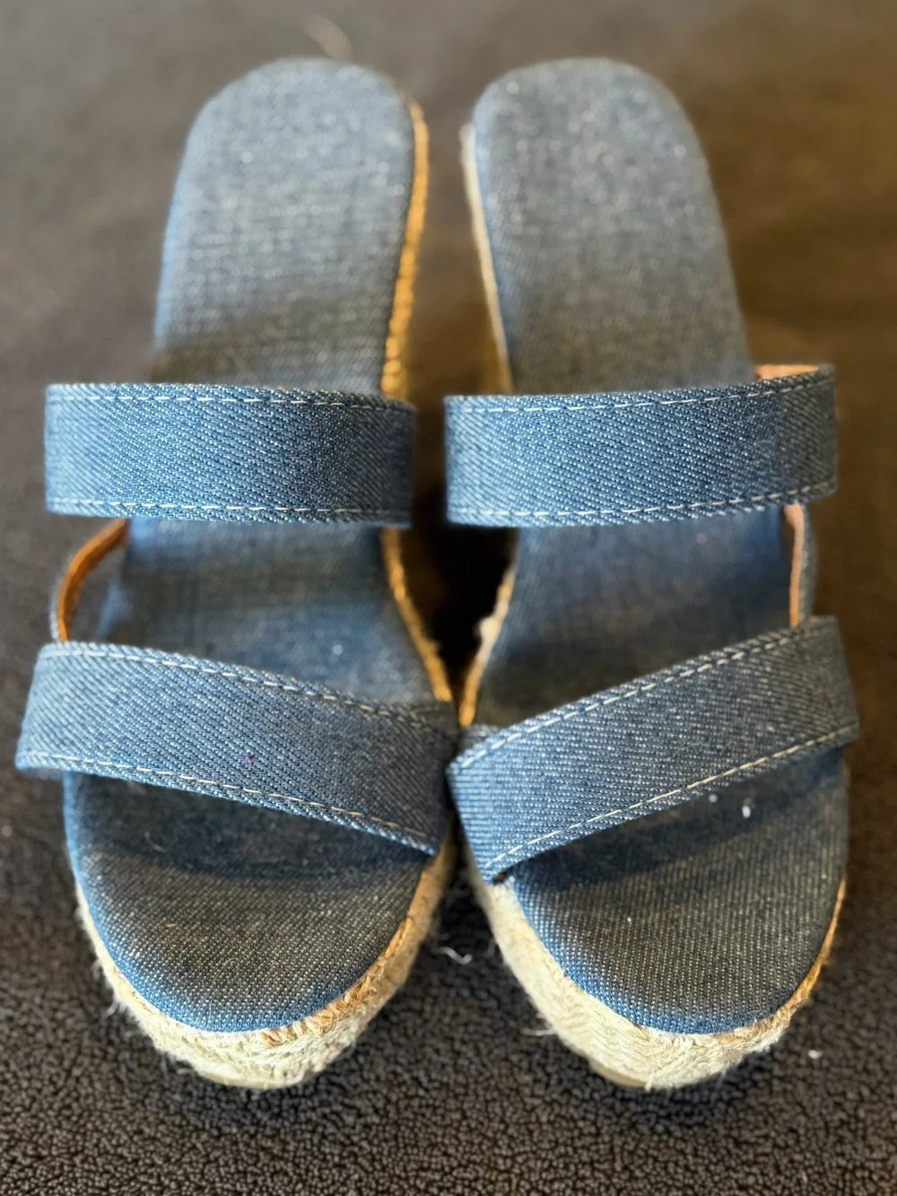 Denim Espadrille Wedge Sandals - Blue